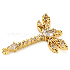 Rack Plating Brass Pave Cubic Zirconia Dragonfly Connector Charms&nbsp;KK-Z063-37G