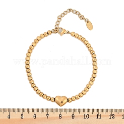 女性用304ステンレススチールビーズストレッチブレスレット  ハート  ゴールドカラー  6-3/4インチ（17.3cm）&nbsp;BJEW-B108-01G