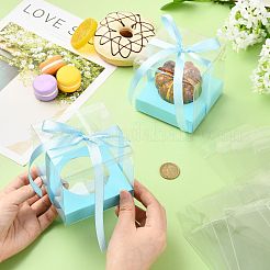 四角いペット＆紙製ベーカリーボックス  ケーキ保存容器用のポリエステルリボン付き  ライトスカイブルー  90x90x90mm&nbsp;CON-FZC0002-004D