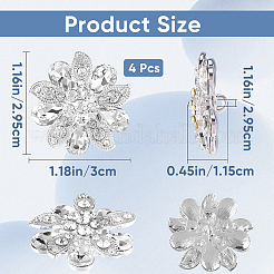 4個セット 1穴 合金製 ラインストーン シャンクボタン  服飾材料  花  クリスタル  30x29.5x11.5mm  穴：2.5mm&nbsp;BUTT-GF0003-73