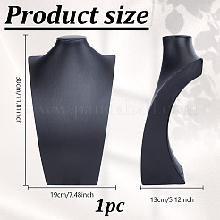PUレザーで覆われた胸像形の木製のネックレスディスプレイスタンド  ブラック  19x13x30cm&nbsp;ODIS-WH0043-153