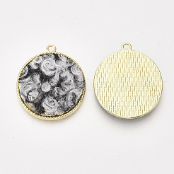 合金ペンダント  カシミア布  フラットラウンド  ライトゴールド  グレー  32x28x2.5mm  穴：2mm&nbsp;PALLOY-T056-117B-08