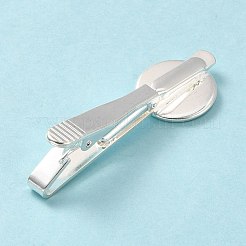 真鍮製のタイバークリップ、カボションセッティングのネクタイピン  丸型ベゼルトレイ  銀  54x17.5x13.5mm  トレイ：16.1mm&nbsp;KK-A159-01S