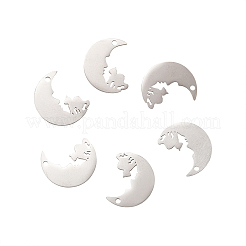 304ステンレスペンダント  猫とムーン  ステンレス鋼色  18.5x14.5x1mm  穴：1.6mm&nbsp;STAS-CJC0001-06P