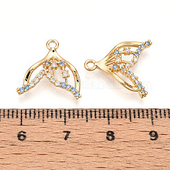 真鍮製マイクロパヴェキュービックジルコニアペンダント  フィッシュテールチャーム  18KGP本金メッキ  15.5x15x3mm  穴：1.2mm&nbsp;KK-N261-101G