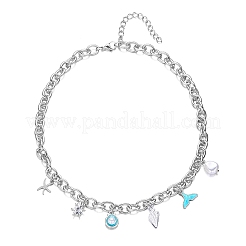 Summer Beach Alloy Enamel Fishtail Shell Shape & Plastic Pearl Pendant Necklaces for Women&nbsp;WG5E974-02