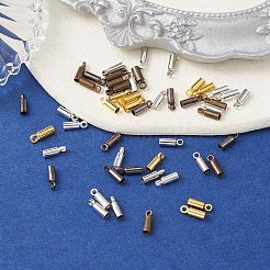 50本5色真鍮コードエンド  エンドキャップ  ミックスカラー  8x2.8mm  穴：1.5mm  内径：2mm  10個/カラー&nbsp;KK-YW0002-12