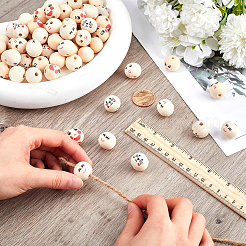 100Pcs 4 Styles Printed Wood European Beads&nbsp;WOOD-GF0002-07
