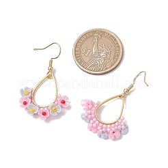 2Pairs Resin & Glass Seed Beads Teardrop Dangle Earrings&nbsp;EJEW-MZ00401