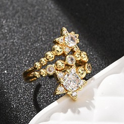 Brass Micro Pave Cubic Zirconia Cuff Open Rings&nbsp;CU-CBAB3AD-15G