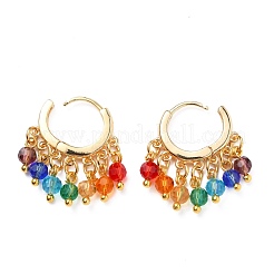 真鍮huggieフープピアス  ガラスのチャームを持つ  18KGP本金メッキ  カラフル  25x23x4mm  ピン：1mm&nbsp;EJEW-JE04355