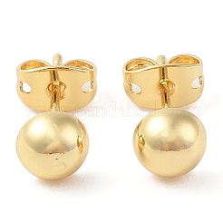 女性用ラックメッキ真鍮スタッドピアス  カドミウムフリー＆鉛フリー  長持ちメッキ  半円  18KGP本金メッキ  6mm&nbsp;EJEW-G394-18B-G