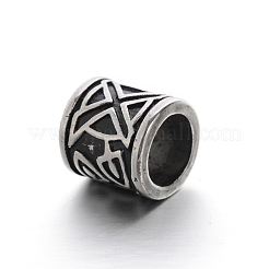 レトロな滑らかな304ステンレス鋼の大きな穴の列ビーズ  アンティークシルバー  12x12mm  穴：8.5mm&nbsp;STAS-I031-11