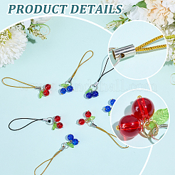 チェリーガラス＆アクリル携帯ストラップ40個  携帯アクセサリー  プラチナ  ミックスカラー  75.5mm  10個/カラー&nbsp;HJEW-CP0001-40