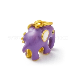 合金エナメルチャーム  丸カン付き  象のチャーム  ゴールドカラー  暗い蘭  14.5x15.5x8.5mm  穴：5.5mm&nbsp;ENAM-E362-13D