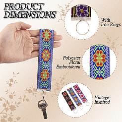 ポリエステルの花柄刺繍ジャカードリボンキーホルダー  鉄のリング付き  ミックスカラー  17.5cm  3個/セット&nbsp;KEYC-TAC00045