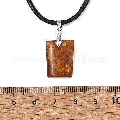 Natural Amber Rectangle Pendant Necklaces with Black Imitation Leather Cord&nbsp;NJEW-JN06436