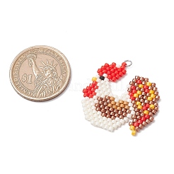 手作りのガラスシードビーズペンダント  ステンレススチールカラー304ステンレススチール丸カンループ付き  コック  32x33x2mm  穴：3mm&nbsp;PALLOY-MZ00748-02