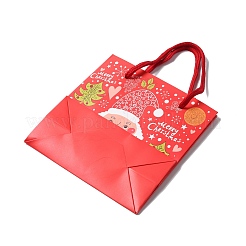 ナイロンコードハンドル付きクリスマスサンタクロースプリント紙ギフトバッグ  レッド  長方形  14.9x13.9x0.5cm  展開：13.9x7.1x14.9cm&nbsp;CARB-K003-01B-01