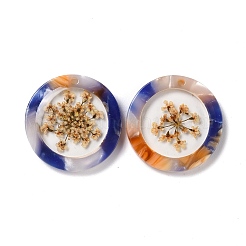 オペークアクリルパーツ  花と  フラットラウンド  ブルー  20x2.5mm  穴：0.9mm&nbsp;LS-SACR-P013-01C