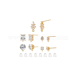 10Pcs 5 Style Brass with Cubic Zirconia Stud Earring Findings&nbsp;DIY-AN0001-14