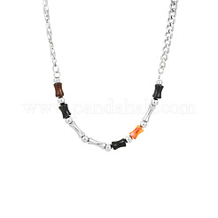 Natural Agate Bamboo Shaped Beaded Stainless Steel Chain Necklaces for Men&nbsp;FS-WGC7B96-01