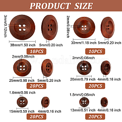 100個 6スタイル ナチュラルフラットラウンド4穴ベーシック縫製ボタン  ウッドボタン  ミックスカラー  13~38x4~5mm  穴：1.5~3mm  100個/箱&nbsp;FIND-OC0002-11
