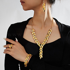 Leaf Alloy Bracelets & Earrings & Necklaces & Rings Sets for Women&nbsp;NA9773
