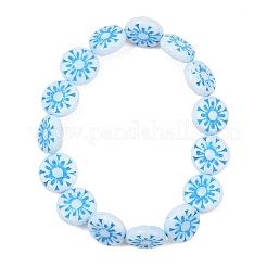 チェコ産プレスガラスビーズ  花付きフラットラウンド  ディープスカイブルー  18x5.5mm  穴：0.8mm  約30個/袋&nbsp;GLAA-I061-46