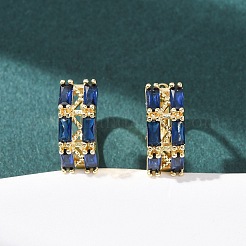 Rectangle Brass Micro Pave Cubic Zirconia Hoop Earrings&nbsp;EJEW-H178-03G