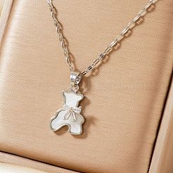 Cute Mini Cartoon Bear Brass Cubic Zirconia Pendant Necklaces for Women&nbsp;JK9579-1