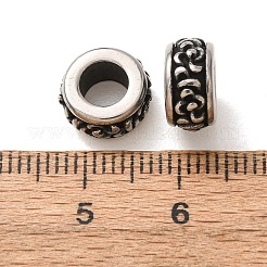304ステンレススチールヨーロピアンビーズ  大穴ビーズ  フラットラウンド  アンティークシルバー  10x5mm  穴：5mm&nbsp;SA-CBA9DCB-14AS
