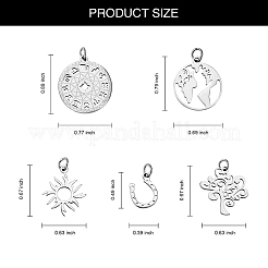 12pcs6スタイルのステンレス鋼のペンダント  混合図形  ステンレス鋼色  13~46x10~20x1mm  穴：2.5~3mm  2個/スタイル&nbsp;STAS-SZ0002-20