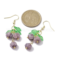 花ガラスダングルのピアス  304ステンレススチールのイヤリングピン付きアクリルクラスターイヤリング  ロージーブラウン  52.5x20mm&nbsp;EJEW-JE05691-02