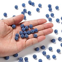 パヴェボールディスコビーズ  樹脂粘土ラインストーンビーズ  ラウンド  ライトサファイア  10mm  穴：1.5mm  約100個/箱&nbsp;RB-PH0003-10mm-20