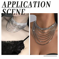 1Pc Brass Rhinestone Cup Chains Multi Layered Necklace&nbsp;NJEW-FG0001-12