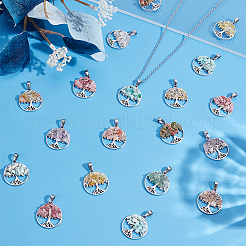 30pcs10スタイルチベットスタイルアロイペンダント  天然宝石チップビーズと  木柄付きのフラットラウンド  35x25x6.5mm  穴：6x4mm  3個/スタイル&nbsp;PALLOY-HY00062