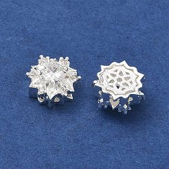 真鍮パヴェキュービックジルコニアマルチ連売りリンク  花  925銀メッキ  透明  11.5x11.5x7.5mm  穴：1.5mm&nbsp;KK-B172-19S-01