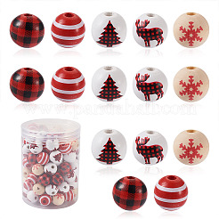 100Pcs 5 Style Christmas Themed Dyed Natural Wooden Beads&nbsp;WOOD-BT0001-07