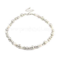 CCB ビーズネックレス  プラスチックパール付き  女性のためのジュエリー  ラウンド  プラチナ  14.96~15.31インチ（38~38.9cm）  2個/セット&nbsp;NJEW-K361-05P