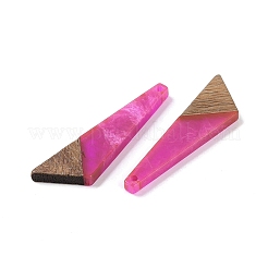 レジン＆ウッドパーツ  三角形のチャーム  フクシア  49x14.5x3.5mm  穴：2mm&nbsp;WOOD-F015-15F