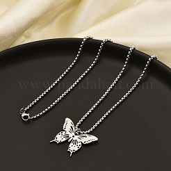 201ステンレススチール製レーザーカット蝶ペンダントベネチアンチェーンネックレス（女性用）  ステンレス鋼色  23.62インチ（60cm）&nbsp;NJEW-Q004-03P