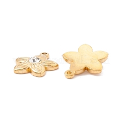 304ステンレスペンダント  PVD真空メッキ  クリスタルラインストーン付き  花  ゴールドカラー  18.5x16x4mm  穴：1.6mm&nbsp;STAS-G255-34G
