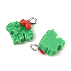 クリスマステーマの不透明樹脂ペンダント  プラチナ鉄ループ付き  葉  17x13x6.5mm  穴：2mm&nbsp;RESI-S08-01M