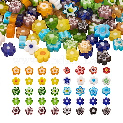 300個10色手作りミルフィオリガラスビーズ  花  ミックスカラー  4~7.2x2.6mm  穴：1mm  30個/カラー&nbsp;LAMP-TA0002-05