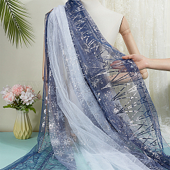 Polyester Snowflake Pattern Gauze Stained Silver Fabric&nbsp;AJEW-WH0314-911B