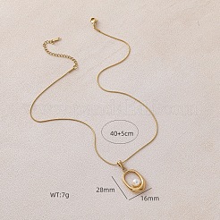 316サージカルステンレススチールと模造真珠のオーバルペンダントネックレス（女性用）  ホワイト  ゴールドカラー  15.75インチ（40cm）&nbsp;CK2829
