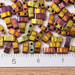 MIYUKIハーフティラビーズ  日本製シードビーズ  2の穴  (htl462) メタリックゴールドアイリス  5x2.3x1.9mm  穴：0.8mm  約250PCS /ボトル  10 G /ボトル&nbsp;SEED-JP0008-HTL0462