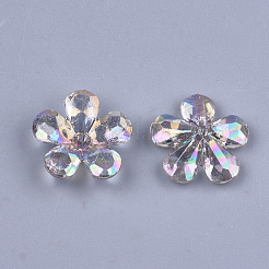 透明なアクリルビーズキャップ  ABカラー  多面カット  5花びら  花  スレートグレイ  23x22x7mm  穴：1.8mm  約380個/500g&nbsp;TACR-T007-05F