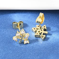 真鍮マイクロペーブクリアキュービックジルコニアスタッドピアス  ツリー  長持ちメッキ  ラックめっき  鉛フリー＆カドミウムフリー  18KGP本金メッキ  10x10mm&nbsp;EJEW-F405-07G